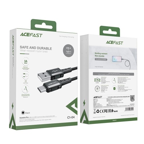 USB KABELIS ACEFAST C1-04 USB-A TO USB-C 1.2M JUODAS USB KABELIS ACEFAST C1-04 USB-A TO USB-C 1.2M JUODAS