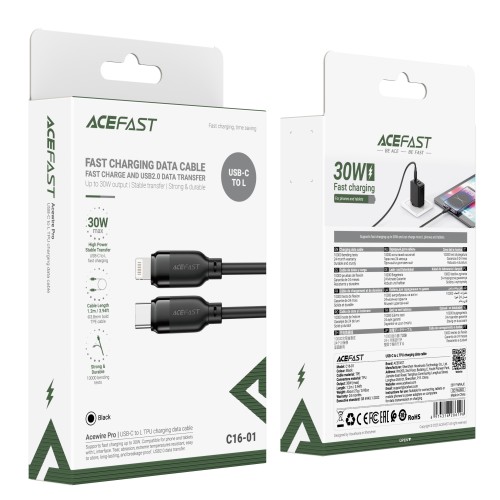 USB KABELIS ACEFAST C16-01 USB-C TO LIGHTNING 1.2M JUODAS USB KABELIS ACEFAST C16-01 USB-C TO LIGHTNING 1.2M JUODAS
