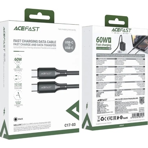 USB KABELIS ACEFAST C17-03 USB-C TO USB-C 1.2M JUODAS USB KABELIS ACEFAST C17-03 USB-C TO USB-C 1.2M JUODAS