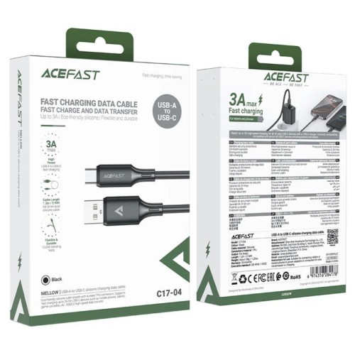 USB KABELIS ACEFAST C17-04 USB-A TO USB-C 1.2M JUODAS USB KABELIS ACEFAST C17-04 USB-A TO USB-C 1.2M JUODAS