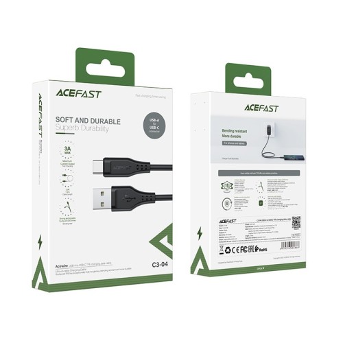 USB KABELIS ACEFAST C3-04 USB-A TO USB-C 1.2M JUODAS USB KABELIS ACEFAST C3-04 USB-A TO USB-C 1.2M JUODAS
