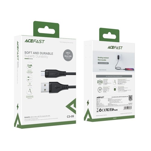 USB KABELIS ACEFAST C3-09 USB-A TO MICROUSB 1.2M JUODAS USB KABELIS ACEFAST C3-09 USB-A TO MICROUSB 1.2M JUODAS